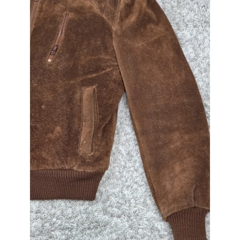 Oui International Mens 40 Suede Leather Bomber Jacket Sherpa Lined Hidden...